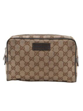 Gucci GG Canvas Leather 2-Way Belt Bag Crossbody Waist Pouch Shoulder Brown